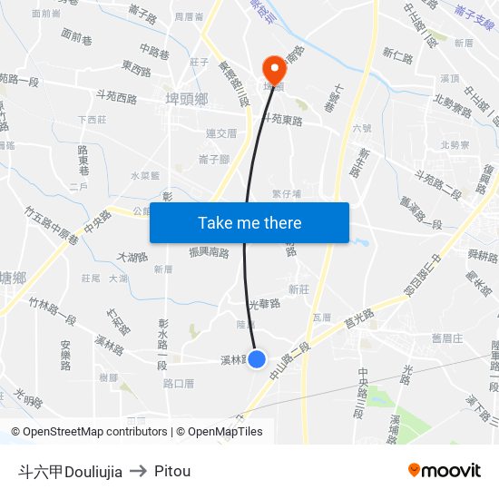 斗六甲Douliujia to Pitou map