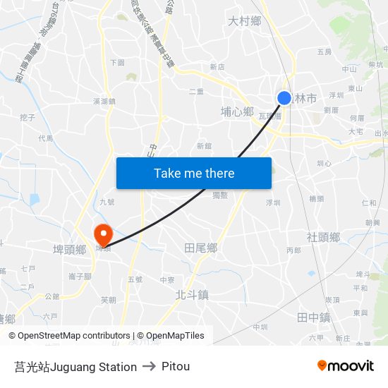 莒光站Juguang Station to Pitou map