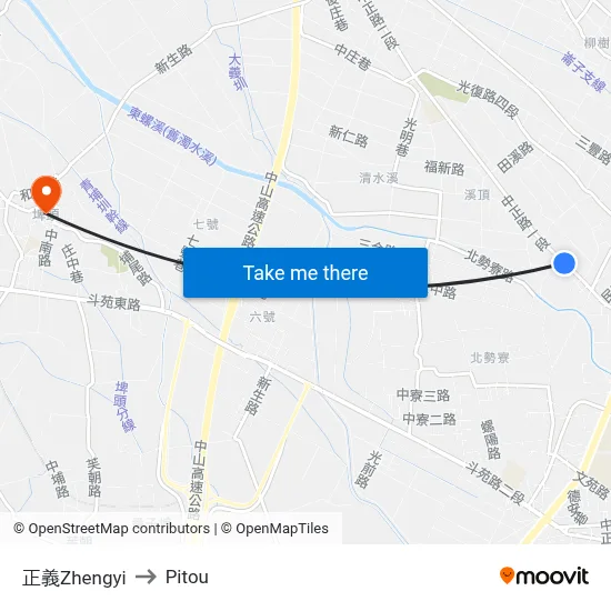 正義Zhengyi to Pitou map