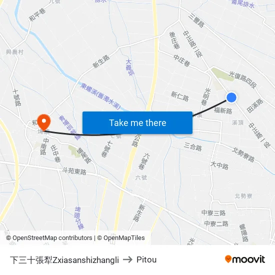 下三十張犁Zxiasanshizhangli to Pitou map