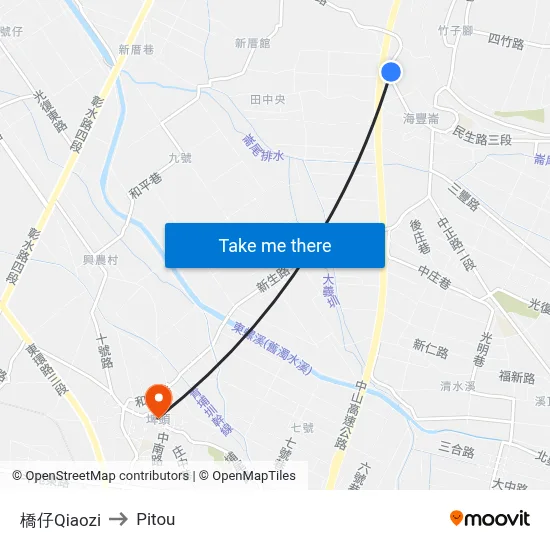 橋仔Qiaozi to Pitou map