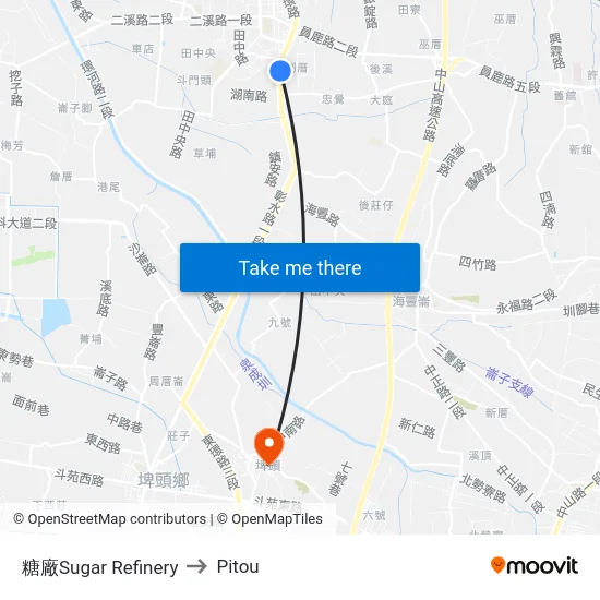 糖廠Sugar Refinery to Pitou map