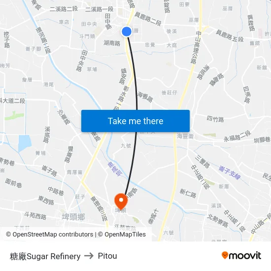 Sugar Refinery to Pitou map