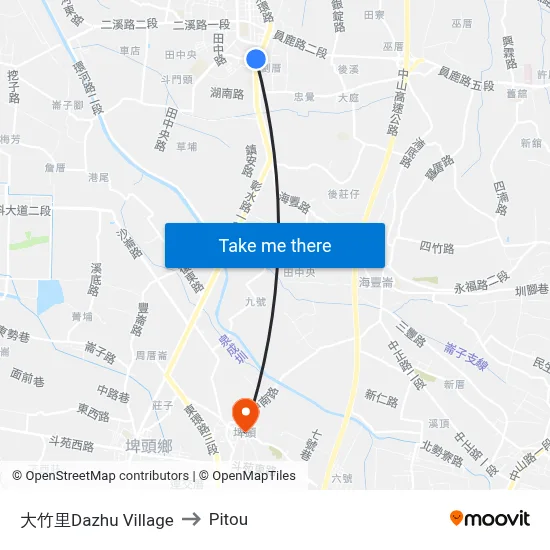 大竹里Dazhu Village to Pitou map
