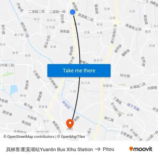 Yuanlin Bus Xihu Station to Pitou map