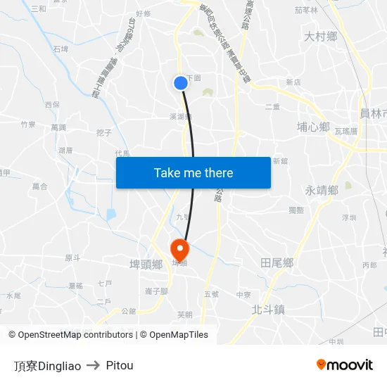 頂寮Dingliao to Pitou map