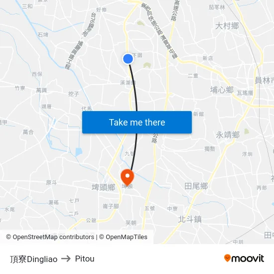 Dingliao to Pitou map