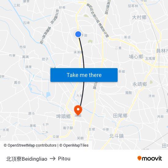 北頂寮Beidingliao to Pitou map