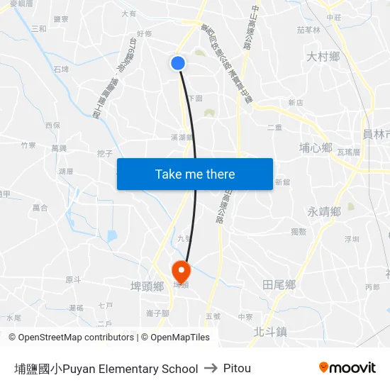 Puyan Elementary School to Pitou map
