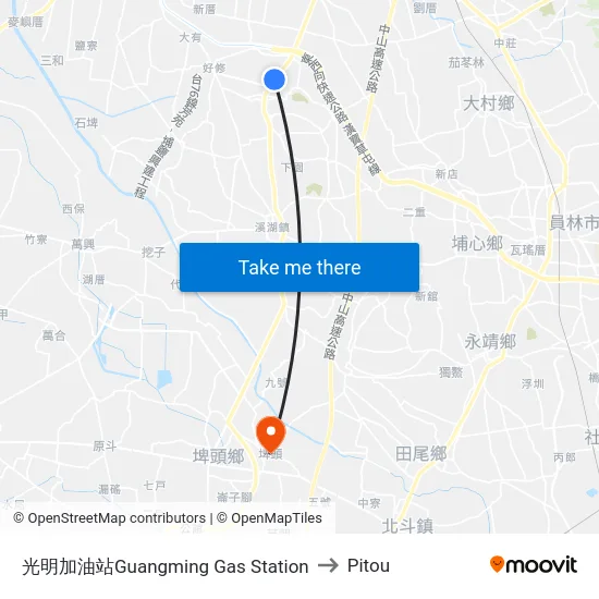 Guangming Gas Station to Pitou map