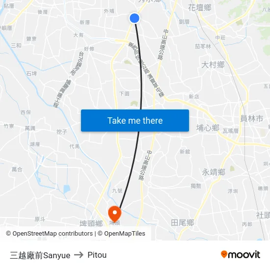 三越廠前Sanyue to Pitou map