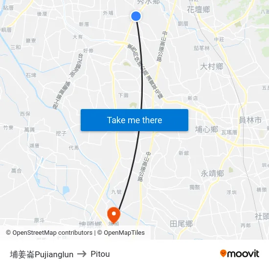 埔姜崙Pujianglun to Pitou map