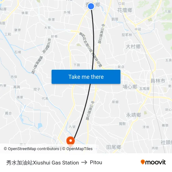 Xiushui Gas Station to Pitou map
