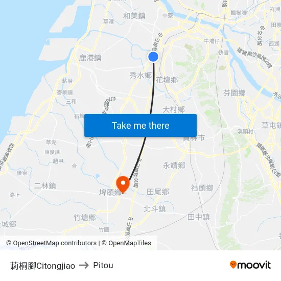 Citongjiao to Pitou map