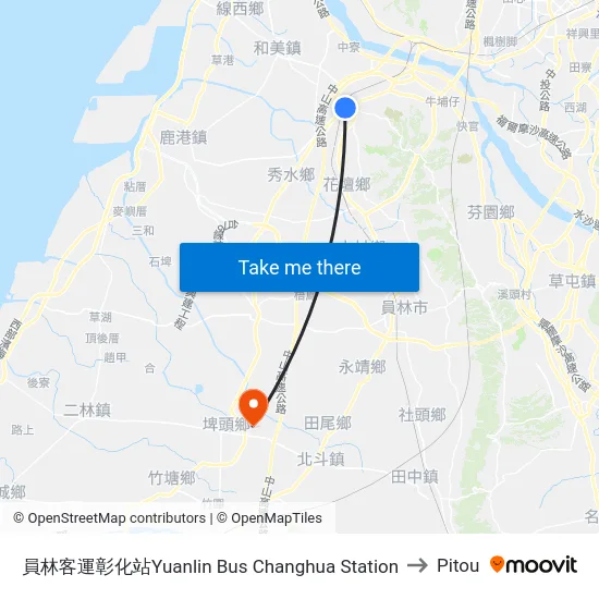 員林客運彰化站Yuanlin Bus Changhua Station to Pitou map