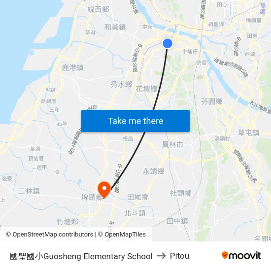 國聖國小Guosheng Elementary School to Pitou map