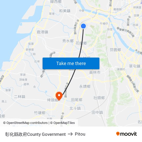 彰化縣政府County Government to Pitou map