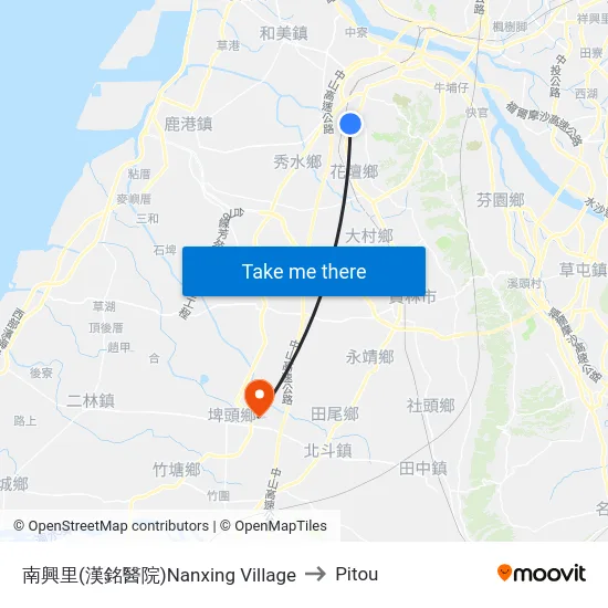 南興里(漢銘醫院)Nanxing Village to Pitou map