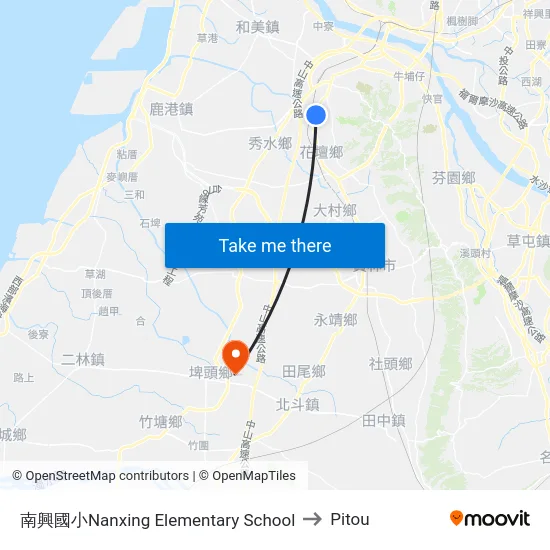 南興國小Nanxing Elementary School to Pitou map