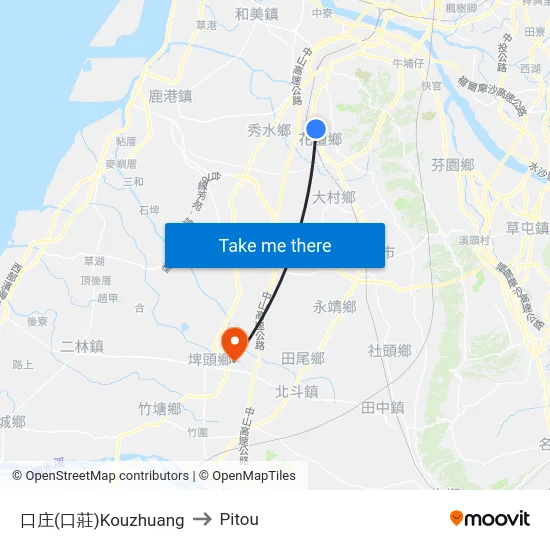 Kouzhuang to Pitou map