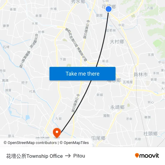 花壇公所Township Office to Pitou map