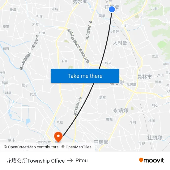 花壇公所Township Office to Pitou map