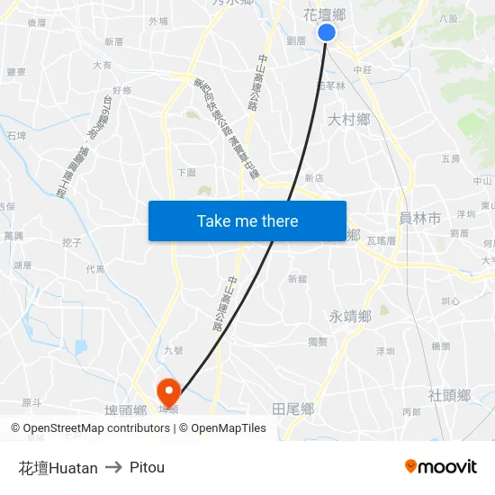 花壇Huatan to Pitou map