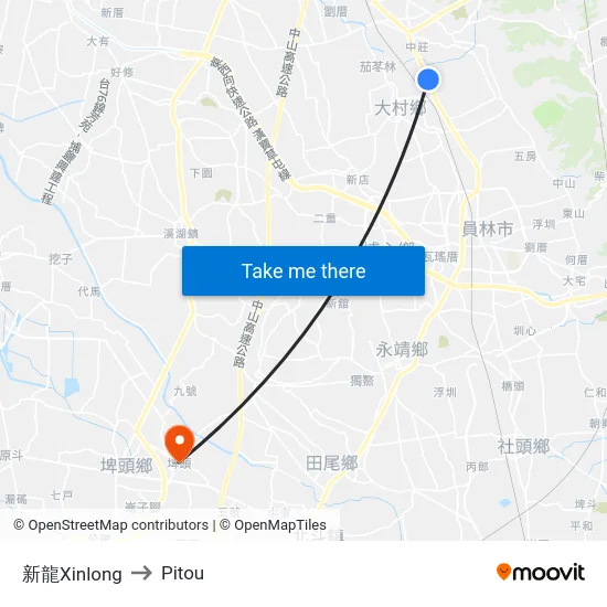 新龍Xinlong to Pitou map