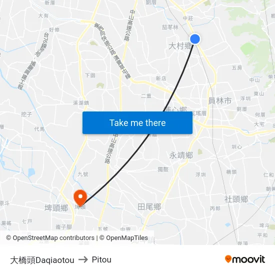 大橋頭Daqiaotou to Pitou map