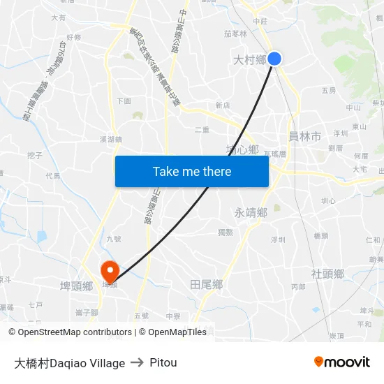Daqiao Village to Pitou map
