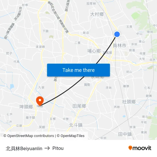 北員林Beiyuanlin to Pitou map