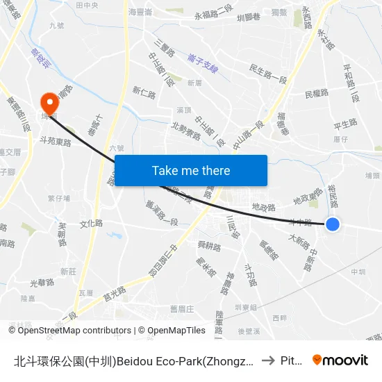 北斗環保公園(中圳)Beidou  Eco-Park(Zhongzun) to Pitou map