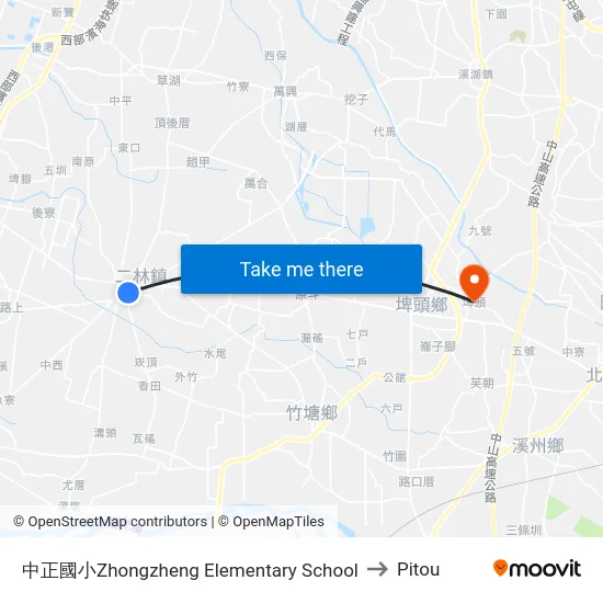 中正國小Zhongzheng Elementary School to Pitou map