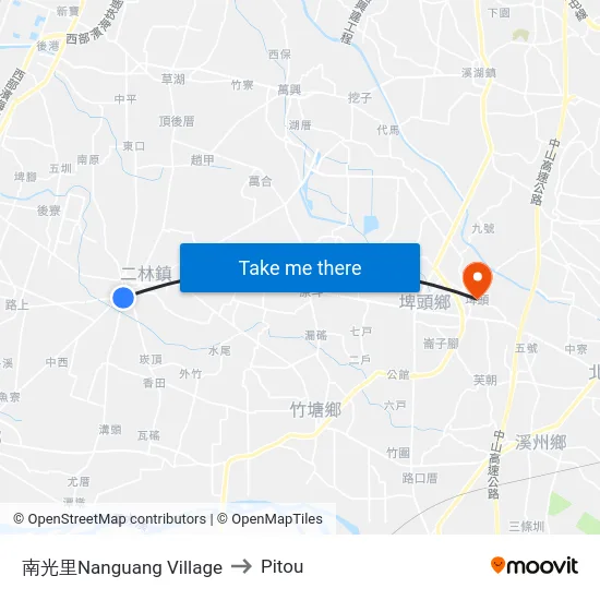 Nanguang Village to Pitou map