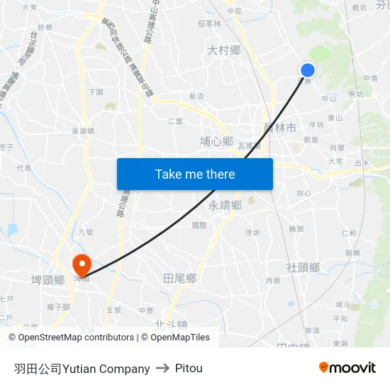 羽田公司Yutian Company to Pitou map