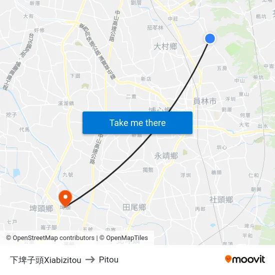 Xiabizitou to Pitou map