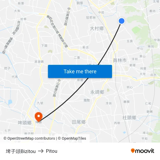 埤子頭Bizitou to Pitou map