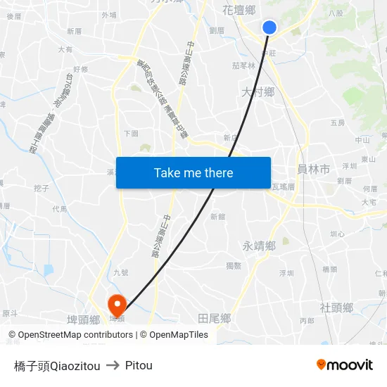 橋子頭Qiaozitou to Pitou map