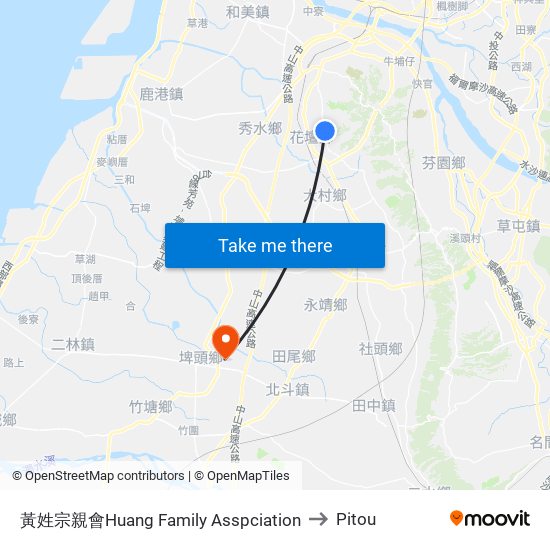 黃姓宗親會Huang Family Asspciation to Pitou map