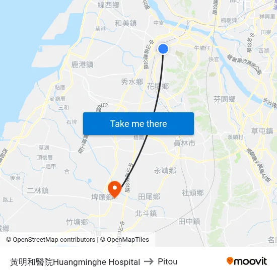 黃明和醫院Huangminghe Hospital to Pitou map