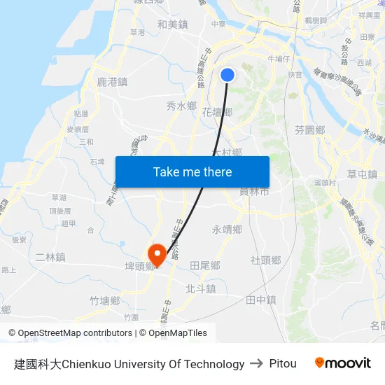 建國科大Chienkuo University Of Technology to Pitou map