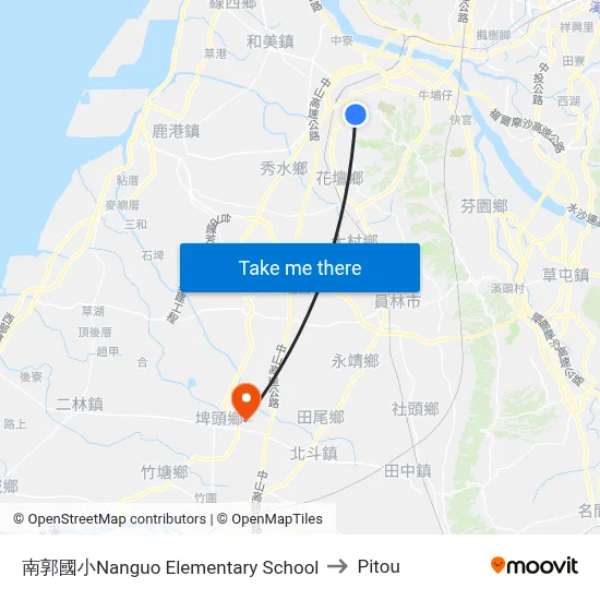 Nanguo Elementary School to Pitou map