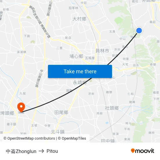 中崙Zhonglun to Pitou map
