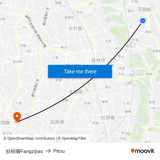 Fangzijiao to Pitou map