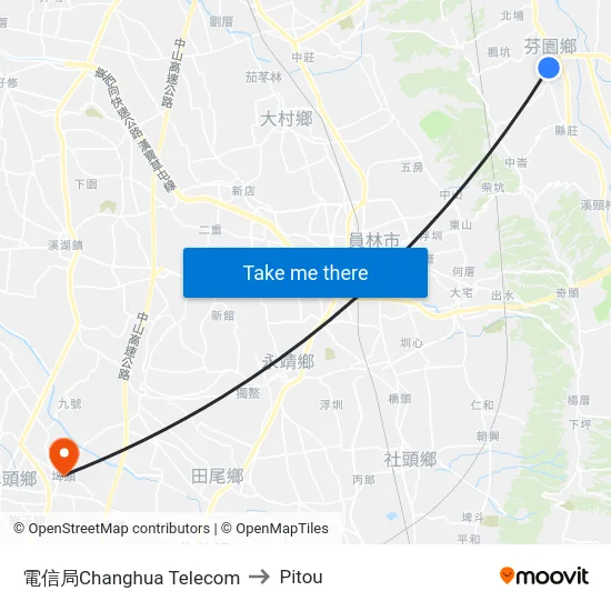 Changhua Telecom to Pitou map