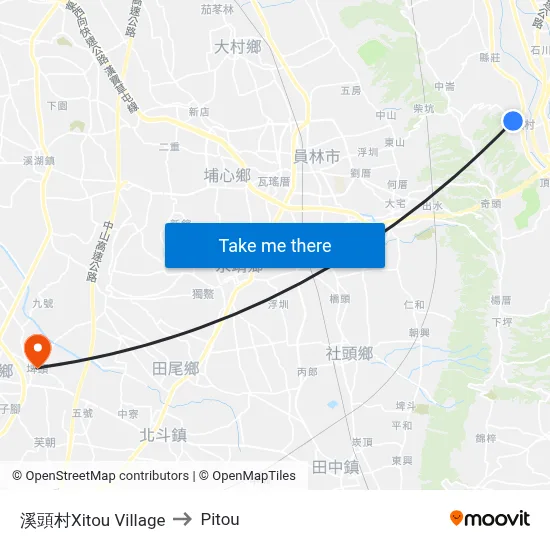 溪頭村Xitou Village to Pitou map