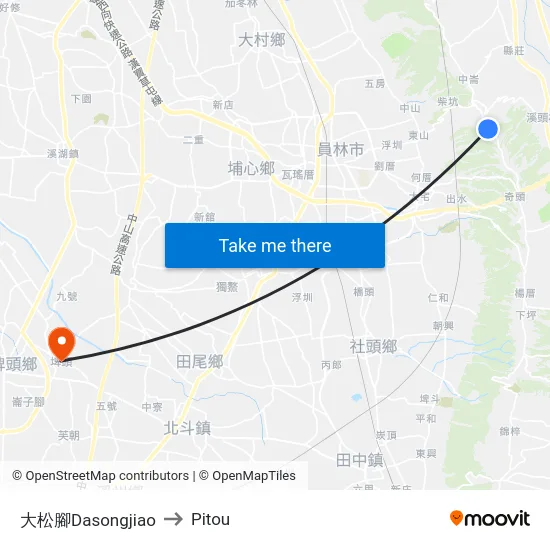 大松腳Dasongjiao to Pitou map