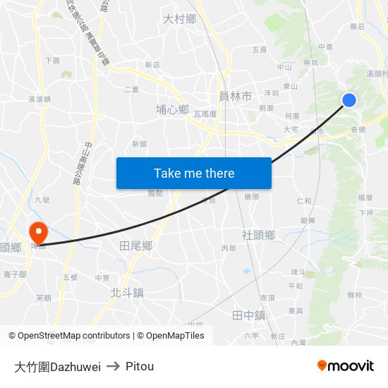 大竹圍Dazhuwei to Pitou map