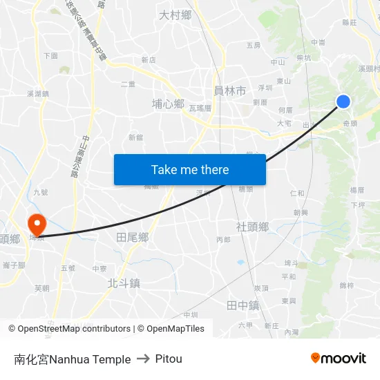 南化宮Nanhua Temple to Pitou map