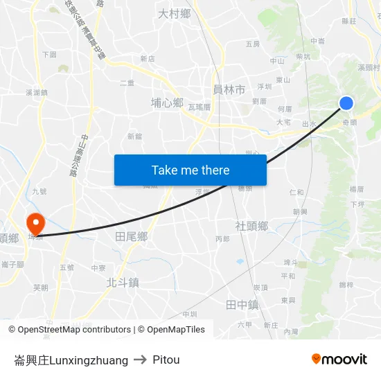 崙興庄Lunxingzhuang to Pitou map